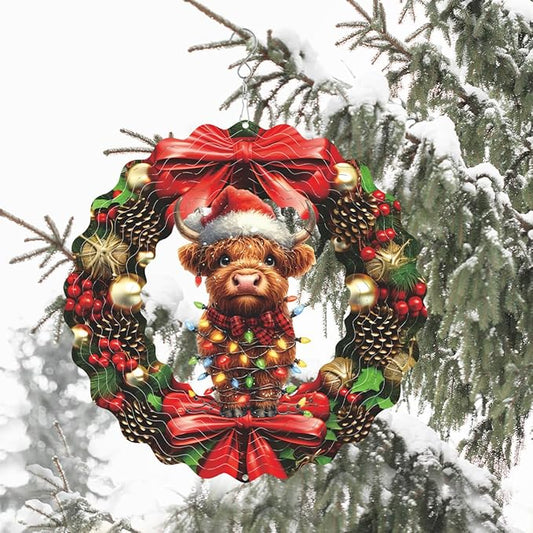 Cow Metal Wind Spinner 3D Hanging Christmas Wind Spinners Decor Christmas Bull Head Metal Wind Sculptures for New Year Gift Party Yard Garden Outdoor Indoor Decor
