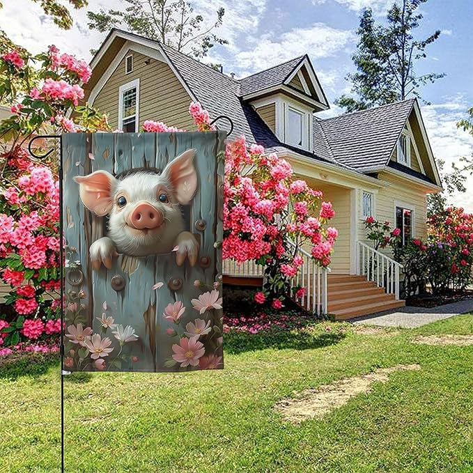 Funny Pig Garden Flags 12×18 Inch Double Sided Decorative Yard Banner Seasonal Flag for Outdoor Outside Decor