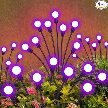 Solar Garden Lights Outdoor Waterproof, 4 Pack 32 LED Swaying Light Firefly Light Outdoor Decor Lights for Garden Gifts for Pathway Party Christmas Decoration, Purple