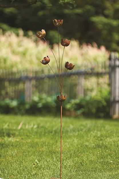 Ancient Graffiti Flamed Copper Lily Cup Lawn Chimes, 19" x 55" x 19"