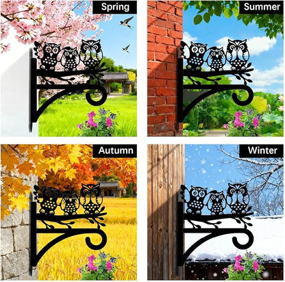Owl Plant Hanger Bracket Iron Plant Brackets 10.6 x 11.8 Inch Black Leaf Animal Silhouette Indoor Outdoor Decorative Basket Wall Mounted Hanging Hooks for Flowers Pot Wind Chime Lantern