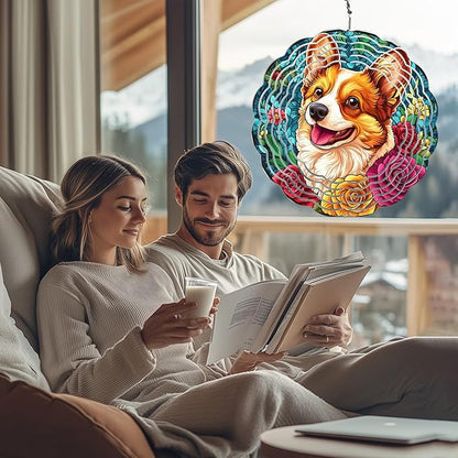 Cute Dog Wind Spinners Outdoor, Hanging Wind Spinner for Garden Decoration, 8 inch 3D Stainless Steel Metal Wind Sculpture for Indoor/Outdoor Decor