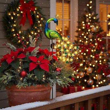 Solar Garden Lights Metal Peacock Garden Decor Waterproof Peacock Solar Stake Lights Decorative for Outdoor Patio Lawn Porch Yard Decorations Peacock Gift for Mom Grandma Women Birthday Gardening