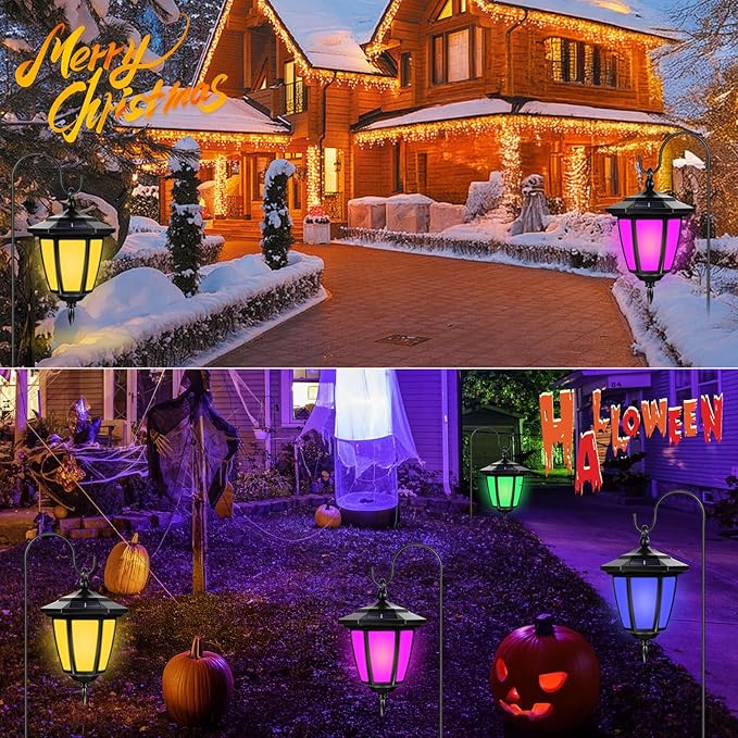 Viewsun 34 Inch Solar Hanging Lights, Shepherd Hook Lights with 4 Lighting Modes Waterproof Outdoor Decorative Solar Lantern Lights for Garden Decor, Patio, Backyard, Pathway, 4 Pack