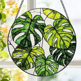 Stained Glass Window Hanging, 8 Inch Monstera Plant Suncatcher, Sun Catchers Indoor Window, Tropical Leaf Suncatchers for Windows Hanging, Spring Home Garden Decor Panel Plant Lover Gift for Women Mom