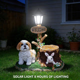 Solar Light Animal Outdoor Statue Planter with Welcome Sign, Resin Garden Sculpture Flower Pot for Patio Lawn Porch Yard Courtyard Decor, Weather-Resistant Decorative Figurine Accent (E)