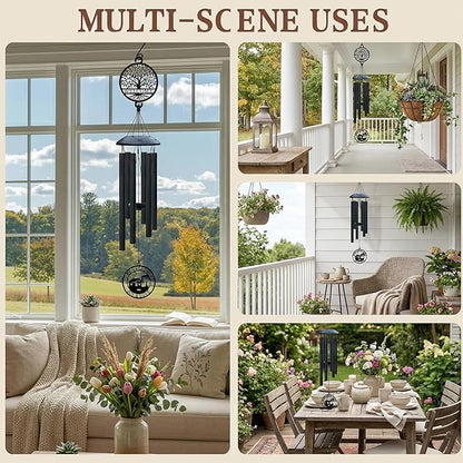 House Warming Gifts New Home, 37" Black Wind Chimes Housewarming Gifts, New Home Gift Ideas for Women Men Homeowners Couples Family Friends,Outdoor Decor for Patio,Garden,Yard