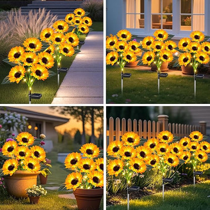 ostritec Sunflower Solar Lights Outdoor Decor, 4 Pack Solar Garden Decor 24 Waterproof Solar Sunflower Outdoor Lights for Garden Patio,Flower Bed, Pathway, Gift for Women, Mom, Grandma