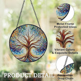 Stained Glass Window Hanging, Blue Tree of Life Suncatcher for Window Doors Garden Home Decoration, Colorful Glass Panel Ornaments for Women,Men,Wife, Lovers, and Mom 7.8×7.8 in