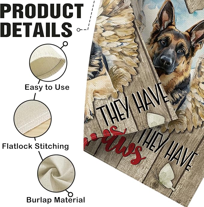 Dyrenson Memorial German Shepherd Dog Garden Flag, Angels Don't Always Have Wings Cemetery Yard Outside Home Decoration Gifts for Loss of Dog, Pet Farmhouse Outdoor Small Decor Double Sided 12 x 18