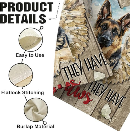 Dyrenson Memorial German Shepherd Dog Garden Flag, Angels Don't Always Have Wings Cemetery Yard Outside Home Decoration Gifts for Loss of Dog, Pet Farmhouse Outdoor Small Decor Double Sided 12 x 18