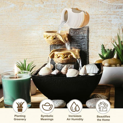 M METERXITY Ceramic Garden Fountain Spitter, Clay Pot Ecological Tank for Pond/Backyard Water Feature/Cave Waterfall/Landscaping, DIY Water Flow Jar Hydroponic Vase [5.5in, White]