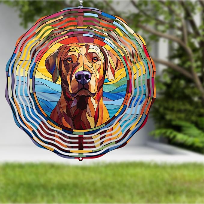 Labrador Retriever Wind Spinner Dog Memorial Gifts, Vibrant 3D Kinetic Aluminum Metal Yard Art, Loss of Dogs Sympathy Gifts, Hanging Outdoor Garden Decor, 8" Wind Sculptures for Patio, Porch (LR 2)