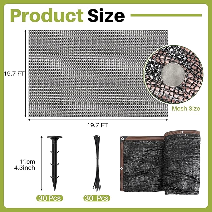 Koi Pond Netting Kit 19.7x19.7ft, Heavy-Duty Pe, Bird Deer Fence Netting, Durable Net Cover for Leaves, Protect Fish from Blue Heron Bird, Cat & Predator, Stakes & Ties Included