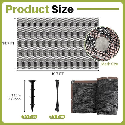 Koi Pond Netting Kit 19.7x19.7ft, Heavy-Duty Pe, Bird Deer Fence Netting, Durable Net Cover for Leaves, Protect Fish from Blue Heron Bird, Cat & Predator, Stakes & Ties Included