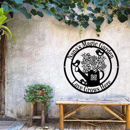 Custom Garden Sign Art,Personalized Garden Wall Art Decor,Custom Metal Flowers Shop,Birds Metal Sign for Home Wall Hanging Outdoor Decorate Gifts