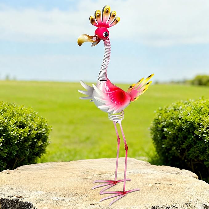 Vibrant Metal Flamingo Decor - Large Metal Yard Art - Outdoor Decoration Garden Statues - Standing Pink Flamingo for Yard, Elegant Flamingos Garden Sculpture & Gift for Women
