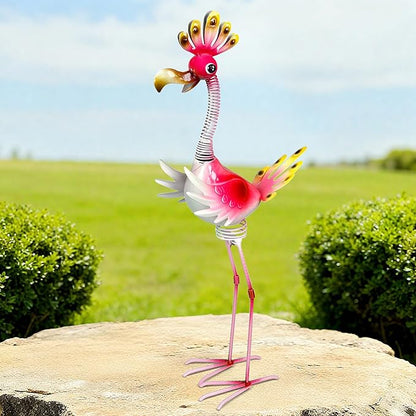 Vibrant Metal Flamingo Decor - Large Metal Yard Art - Outdoor Decoration Garden Statues - Standing Pink Flamingo for Yard, Elegant Flamingos Garden Sculpture & Gift for Women