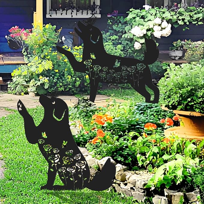 2 Pcs Black Dog Silhouette Cute Metal Dog Decor for Dog Lovers Decorative Garden Stakes for Yard Garden Lawn Outdoor Decorations (Dog)