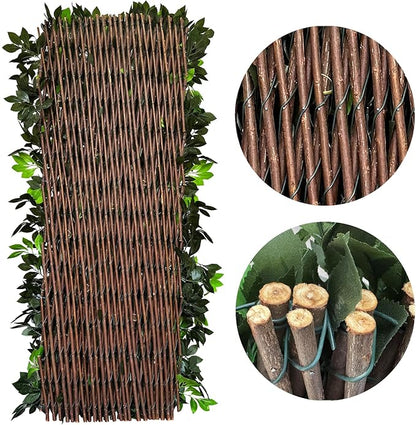 Expandable Privacy Screen with Artificial Flower for Balcony Patio Fence Greenery Privacy Fence Outdoor Leafy Purple Flowers 2pcs