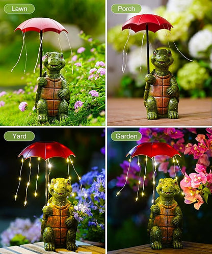 Nacome Solar Turtle Garden Decor Outdoor Statues: Holding Umbrella with String Lights Patio Yard Lawn Outside Decorations - Birthday Gifts for Mom Grandma Women Sister(Green)