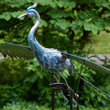 Red Carpet Studios Garden Art Balance Rocker Metal Garden Stake Yard Décor, Jumbo 88” Tall, Blue Heron Feather Weathered Finish
