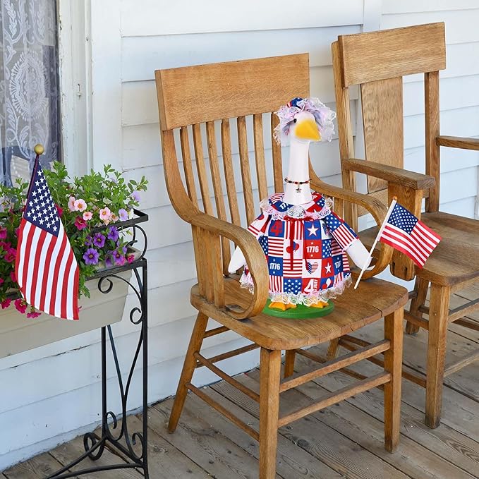 JcHrmers 4th of July Porch Goose Outfits Memorial Day Goose Outfit Fits 23" Plastic Cement Goose Statue Patriotic Goose Costume for USA 250th Anniversary Outdoor Garden Patio Yard Lawn Decor