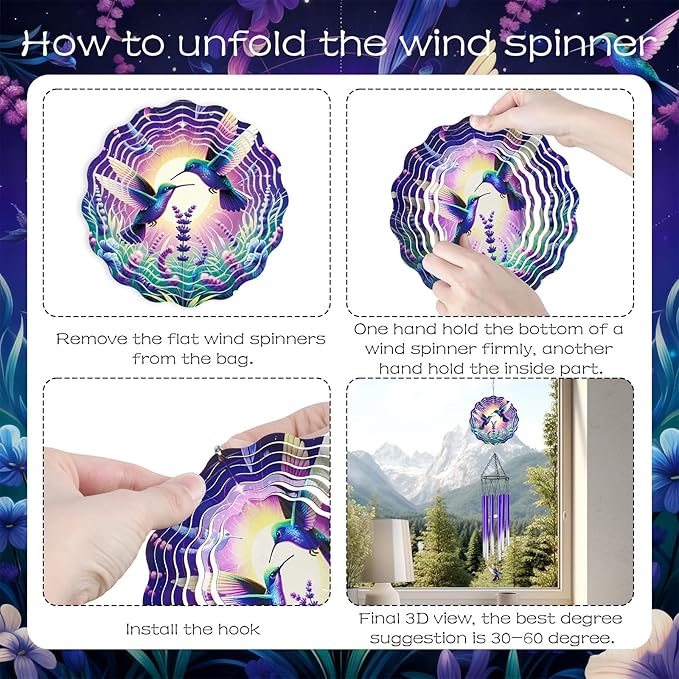 Hummingbird Wind Chimes for Outside - Hummingbird Wind Chimes with 3D Wind Spinners for Bird Lover, Hanging Art Ornament for Indoors Room Home Wall Garden Patio Yard Porch Backyard, Memorial Gifts