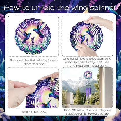 Hummingbird Wind Chimes for Outside - Hummingbird Wind Chimes with 3D Wind Spinners for Bird Lover, Hanging Art Ornament for Indoors Room Home Wall Garden Patio Yard Porch Backyard, Memorial Gifts