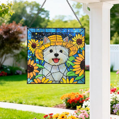 Stained Glass for Window Hanging Dog Suncatcher, Sun Catchers for Outdoor Decoration, Westie Garden Decor, Gifts for Women, Lovers, Couple, Friend, Colleagues