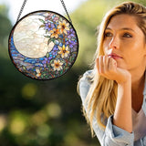 Stained Glass Window Hanging - White Purple Moon Flowers Suncatcher for Door Terrace Garden Home Decor Landscape Sun Catcher Birthday Gifts for Lovers Women Men Dad Mom Nana 15 in