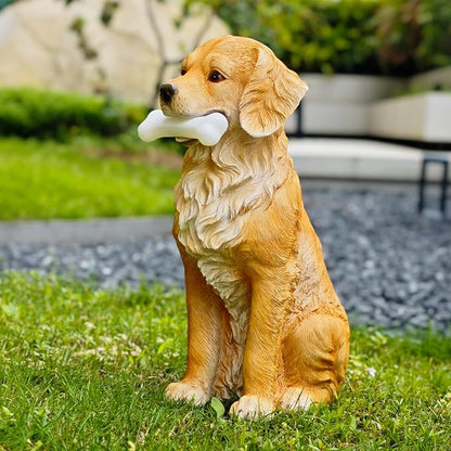 COWOS Solar Dog Statue with Glowing Bone, Golden Retriever Dog Statues for Outdoor Garden Decor, Weatherproof Dog Figurines and Pet Memorial Gift