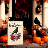 Halloween Welcome Garden Flag Skull Floral Rose Crow Double Sided Vertical Yard Flag Day Of The Dead Bird Rest Bird Floral House Flags 12 x 18 Inches Holiday Villa Outdoor Decorative