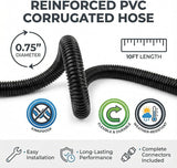 Corrugated Pond Tubing - Flexible, Kinkproof, Reinforced PVC Hose for Water Gardens, Pumps, Waterfalls & Aquaculture (10 Feet Black, 3/4 Inch)
