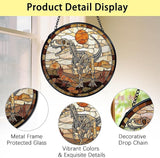 TNUW Dinosaur Skeleton Stained Glass Window Hanging, Prehistoric Dino Fossil Sunset Landscape SunCatchers Indoor Window Glass Round Wall Art Decor, Dinosaur Wall Hanging Decorations, 7.9＂x7.9＂