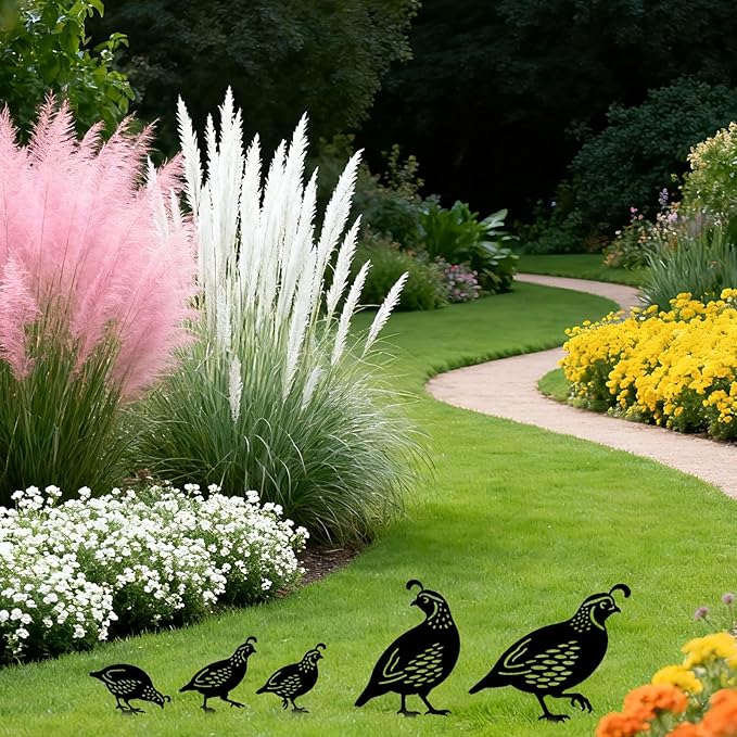 GLOBLELAND 5 Pcs Quail Birds Garden Stakes Birds Metal Decorative Garden Stakes Metal Yard Signs Decoration for Lawn Patio Yard Garden Decor