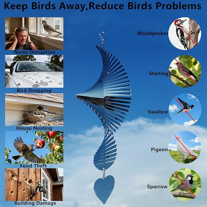 2pcs 15.8"x 5.9" Bird Deterren for Outside Patio Garden Porch Pool Window,Mirror High Reflective Bird Scare Devices Wind Spinners Outdoor Decor, to Keep Woodpecker Away from House