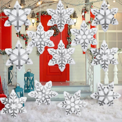12 Pieces Winter Inflatable Snowflake Outdoor Decorations Winter Blow up Inflatable PVC Hanging Waterproof Snowball Outdoor Ornaments Decorations for Yard Garden Lawn Party Decor