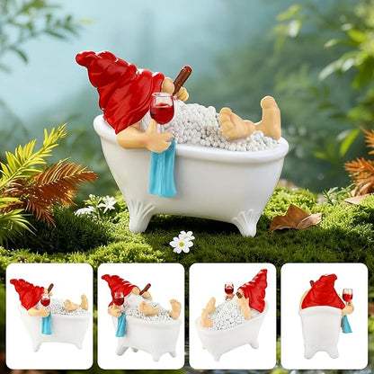 Toncoke Garden Gnomes for Outdoor, 7 Inch Gnomes Decorations for Yard, Gnome Garden Decor for Home Patio Lawn, Gnomes Gifts for Women Spring Summer Christmas Halloween (Bathtub & Wine Glass)