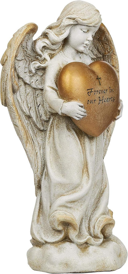 Joseph's Studio by Roman - 12.25" H Memorial Angel Holding a Heart Garden Statue, Religious Outdoor Decor