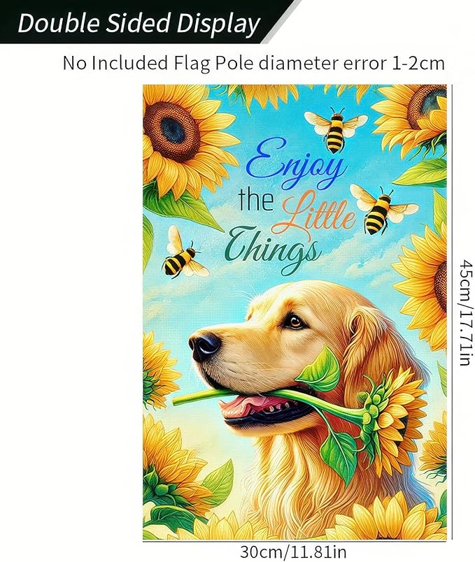 BlissYard Golden Retriever Garden Flag 12x18 Inch Double Sided Yard Banner with Sunflower and Bee Design Spring Summer Farmhouse Outdoor Lawn Porch Decoration
