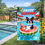 BlissYard Enjoy Summer French Bulldog Garden Flag 12x18 Double Sided Vertical Outdoor Pool Party Dog Decor Sunglasses Float Yard Lawn Patio Tropical Banner