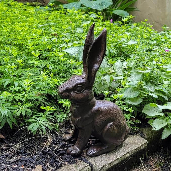 Treasure Gurus Cast Iron Rabbit Door Stop Stopper Metal Outdoor Patio Yard Art Garden Statue Home Decor Brown