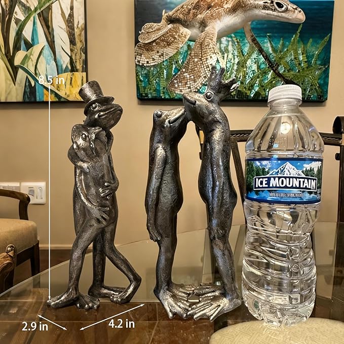 Frog Garden Decor Gifts for Women - Resin Decorative Sculpture Patina Dancing Home Statue with Bowler Hat Unique Animal Tabletop Shelf Decoration for Garden 4.2 * 2.9 * 8.5 inch
