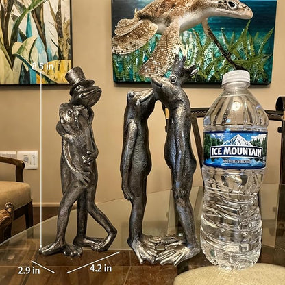 Frog Garden Decor Gifts for Women - Resin Decorative Sculpture Patina Dancing Home Statue with Bowler Hat Unique Animal Tabletop Shelf Decoration for Garden 4.2 * 2.9 * 8.5 inch