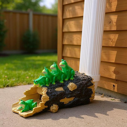 Frogs Statue Gutter Downspout Extensions, Rain Gutter Downspout Splash Block Extender Cover Garden Yard Sculpture Decorative, 3" × 4" Downspouts