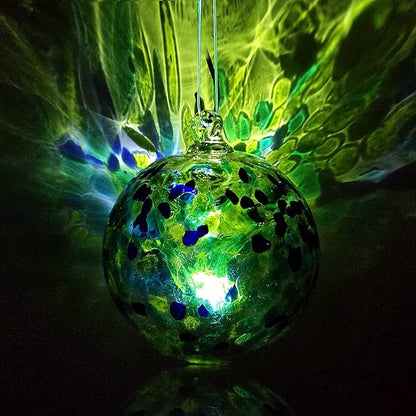 5.5-Inch Solar Powered Hanging Threaded Glass Gazing Ball Outdoor Garden Decoration (Green, Aqua & Blue)