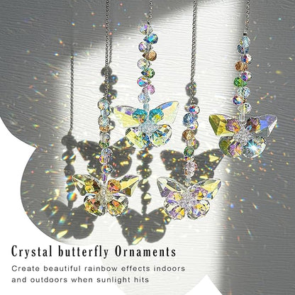 HDCRYSTALGIFTS 4pcs Crystal Butterfly Suncatchers for Window Hanging Rainbow Maker Sun Catchers Indoor Glass Butterfly Decoration for Spring Home Garden Decor, for Mom Women