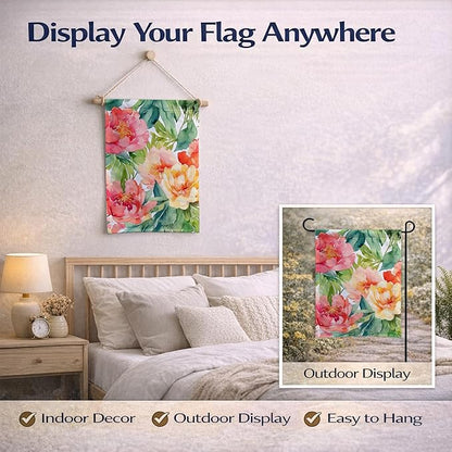 Caroline's Treasures Indiana Peonies in Watercolor Garden Flag Mailbox Flag Decorative Yard Flag Banner Outside Patio Artwork Yard Flower Beds, Garden Size, Multicolor