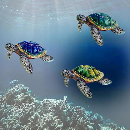 VividLadybug Metal Turtle Sea Wall Decor Outdoor Garden Hanging Art Sculptures Home Ocean Theme Decorations for Kitchen Fence Bathroom and Pool, 3Pcs